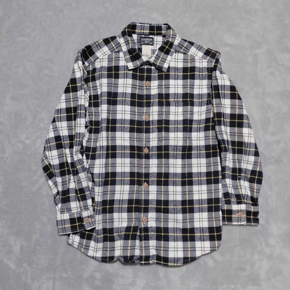 OshKosh B'Gosh Blue & White Plaid Flannel Button Up Shirt